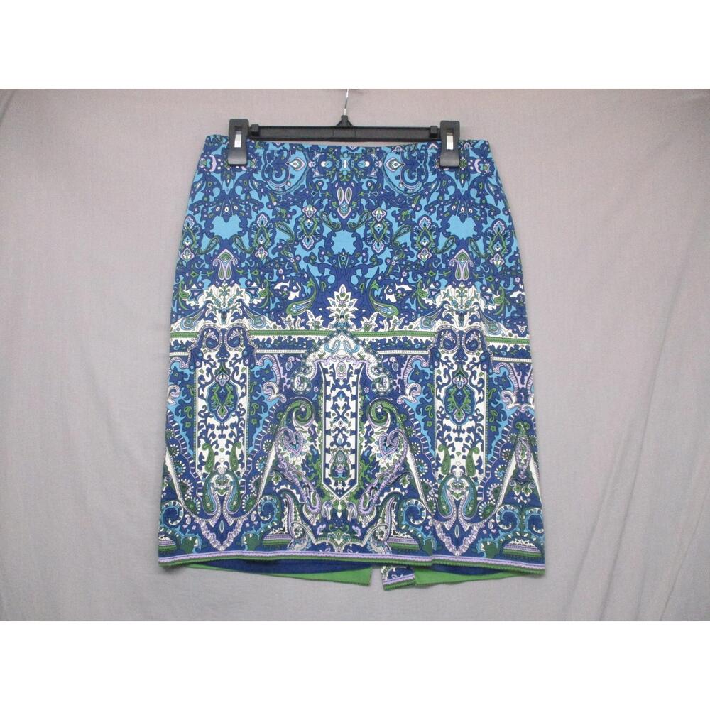 Talbots Blue BOHO Ornate Knee-Length Pencil Skirt Womens‎ Size 6P